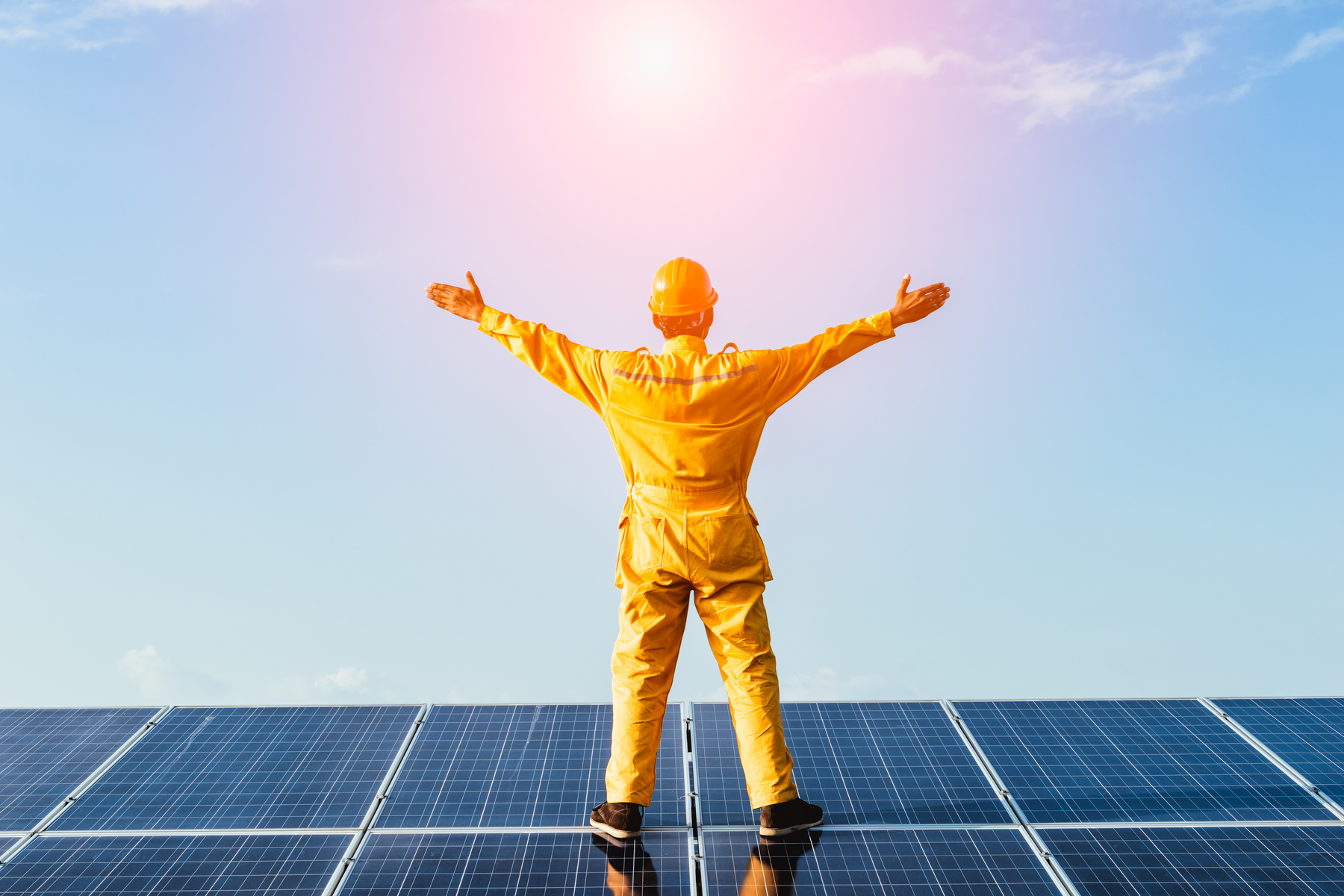 Engineers checking solar panels, Solar Energy.